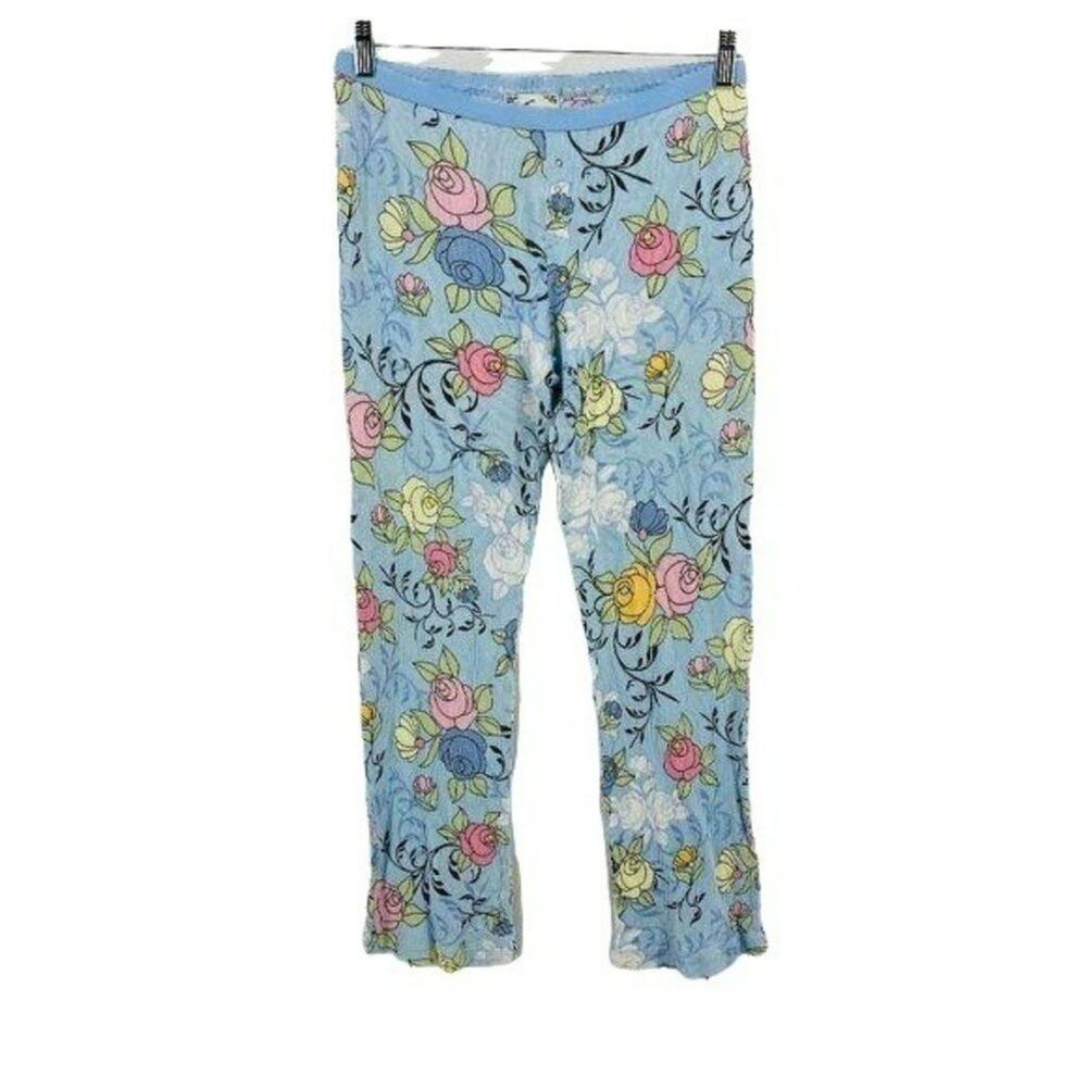 PJ Couture Thermal Princess Rose Pattern Light Blue Pajama Lounge Large